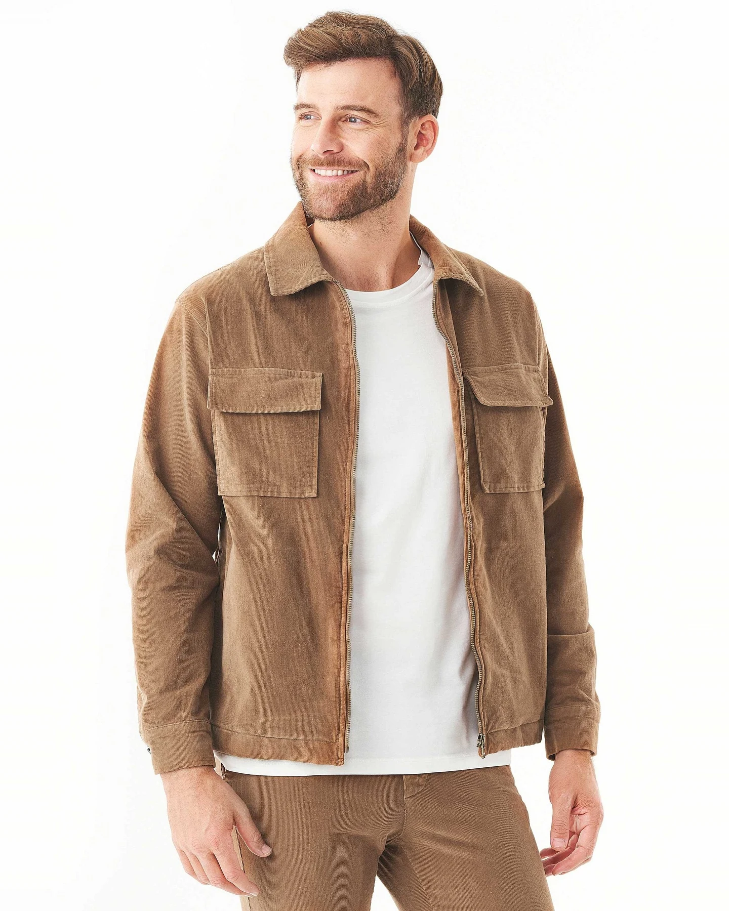 ORGANICATION Herren vegan Overshirt Cord Full Zip Cord Camel Braun – Ansicht 2