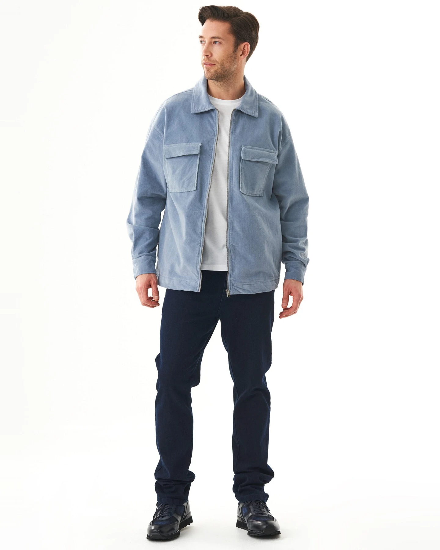 ORGANICATION Herren vegan Overshirt Cord Zipper Dusty Blue – Ansicht 2