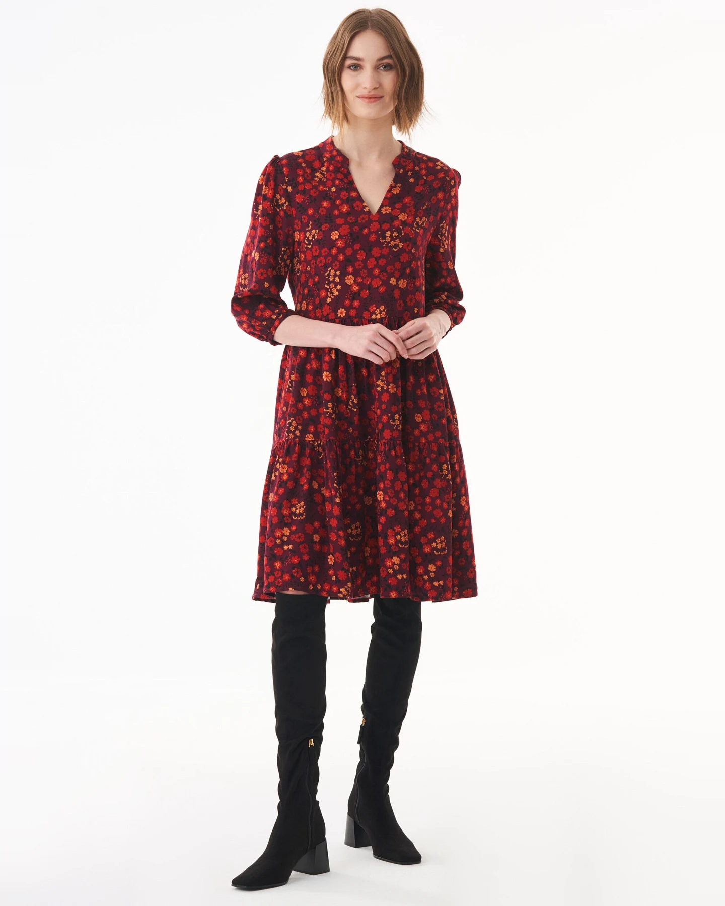 ORGANICATION Damen vegan Kleid Blumen Rot – Ansicht 2
