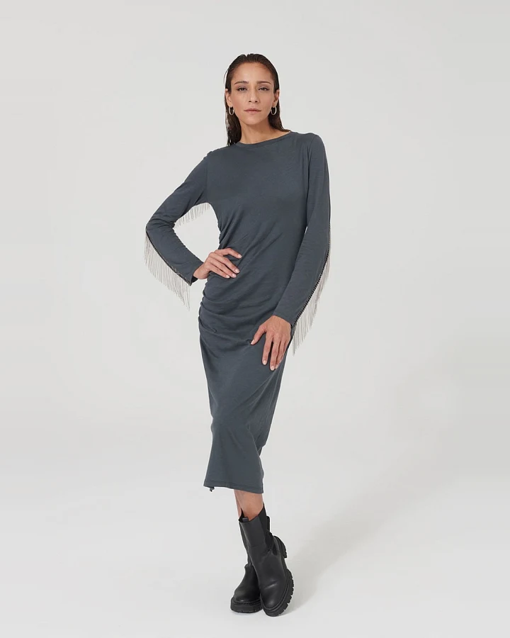 LOVJOI Damen vegan Kleid Beauvoire Grau