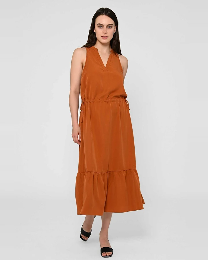 LOVJOI Damen vegan Maxikleid Ramaria Dark Amber