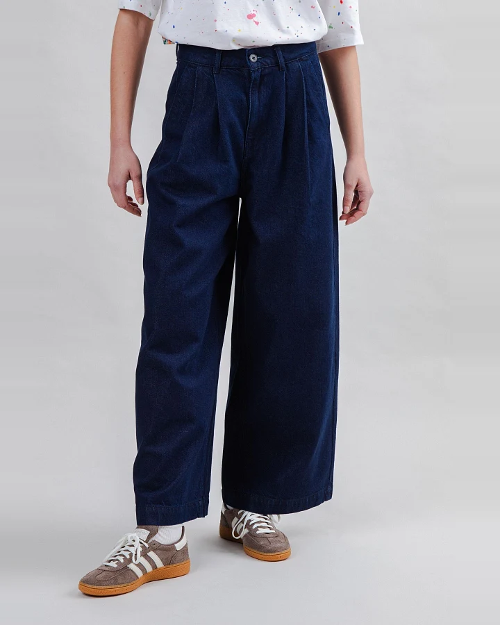 Hose Wide Leg Pleated Blau