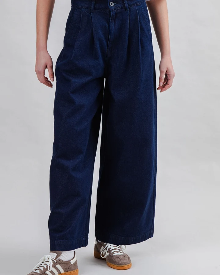Hose Wide Leg Pleated Blau