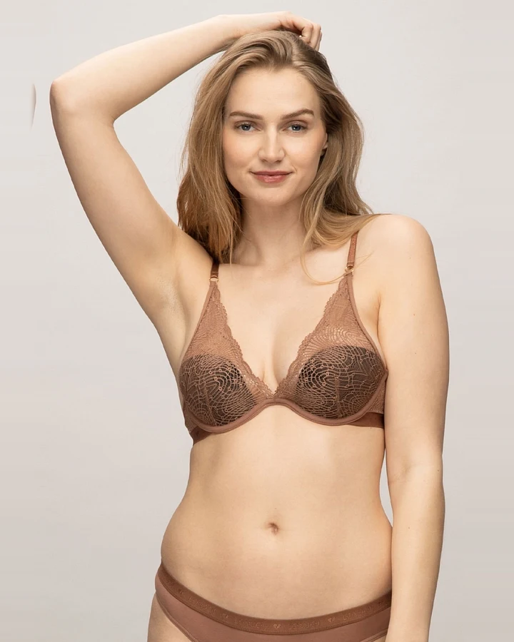 LOVJOI Damen vegan Bh Silber Spitze Wein Warm Braun