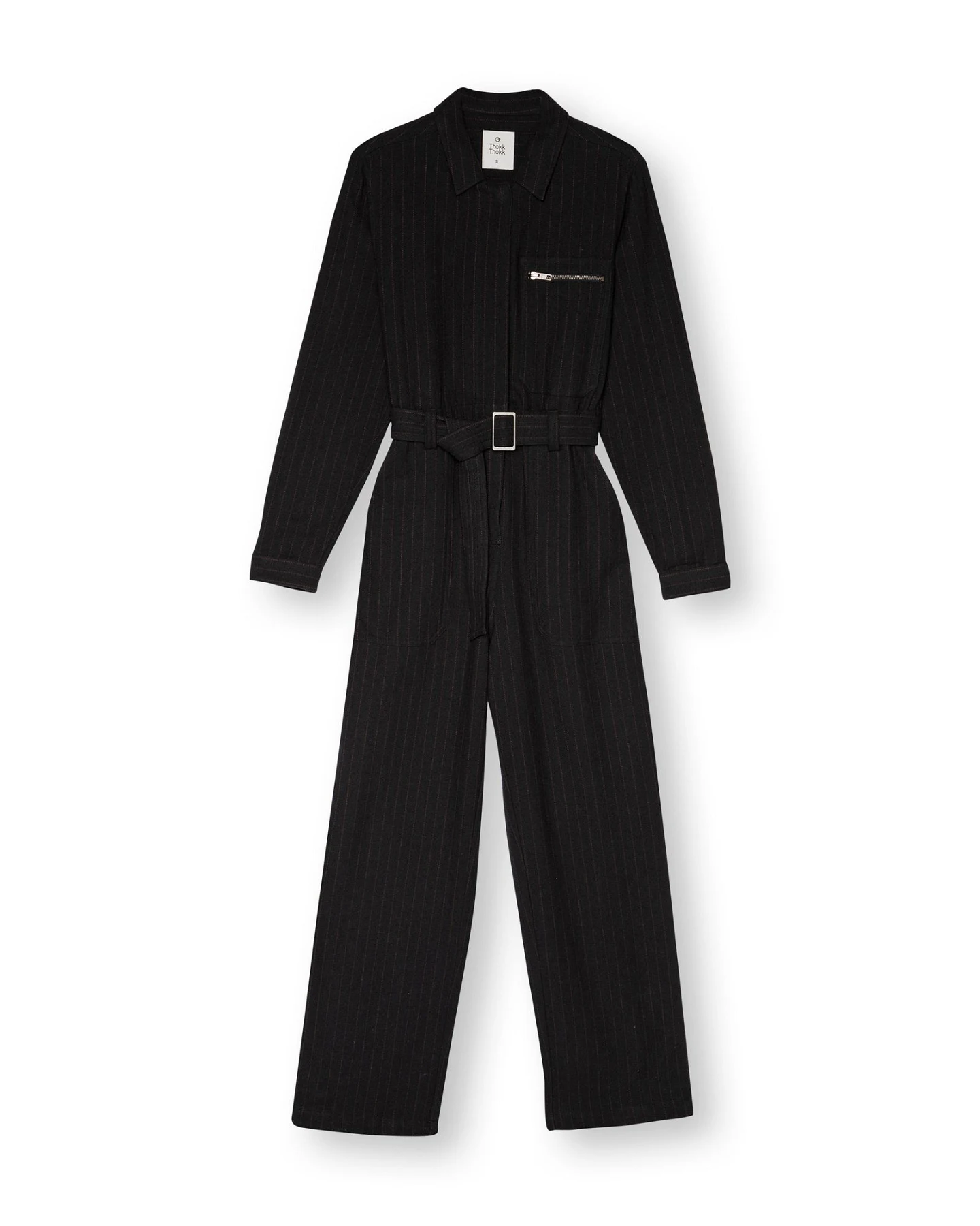 ThokkThokk Damen vegan Jumpsuit Nadelstreifen Schwarz – Ansicht 2