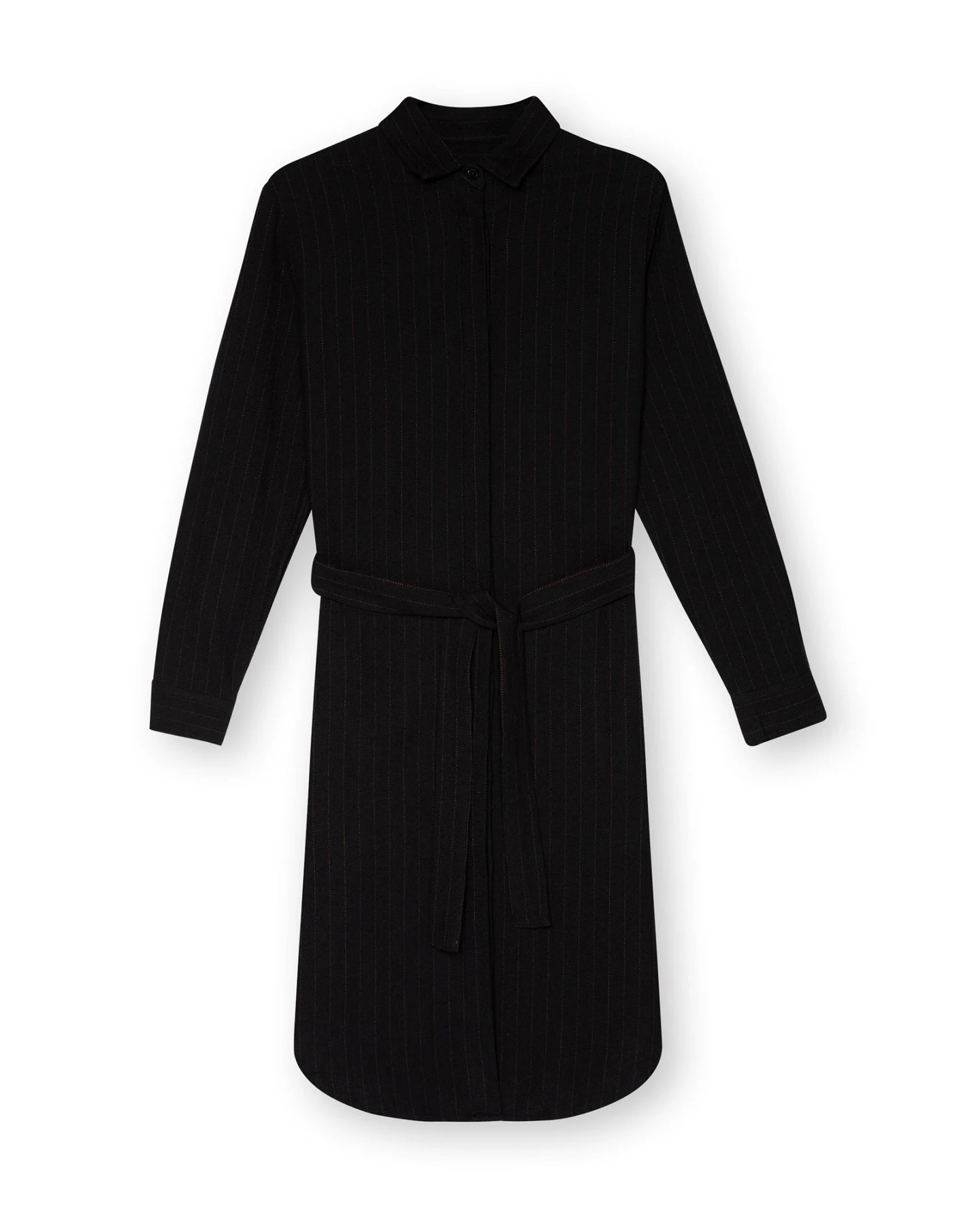 ThokkThokk Damen vegan Hemdkleid Nadelstreifen Schwarz – Ansicht 2