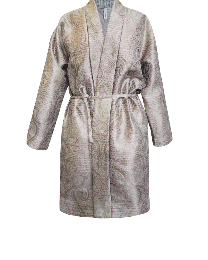 Anekdot Damen vegan Morgenmantel Lavendel Brokat Beige