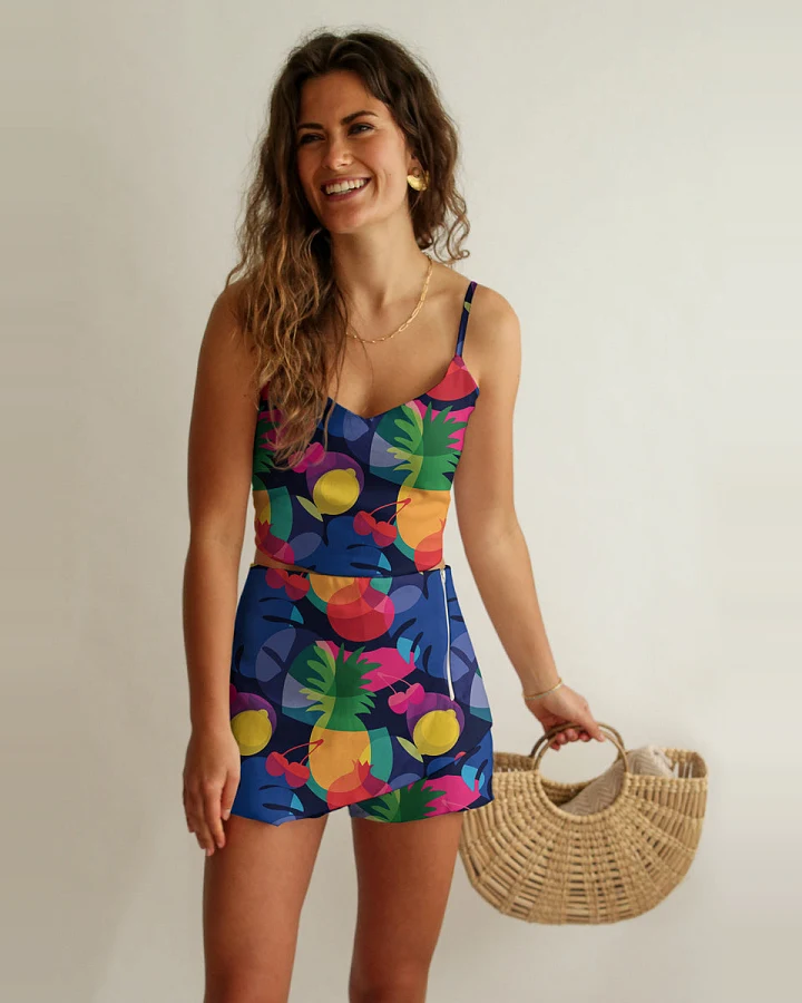 Averie Damen vegan Crop Top Und Shorts Set Kylie Lush Tropic Print