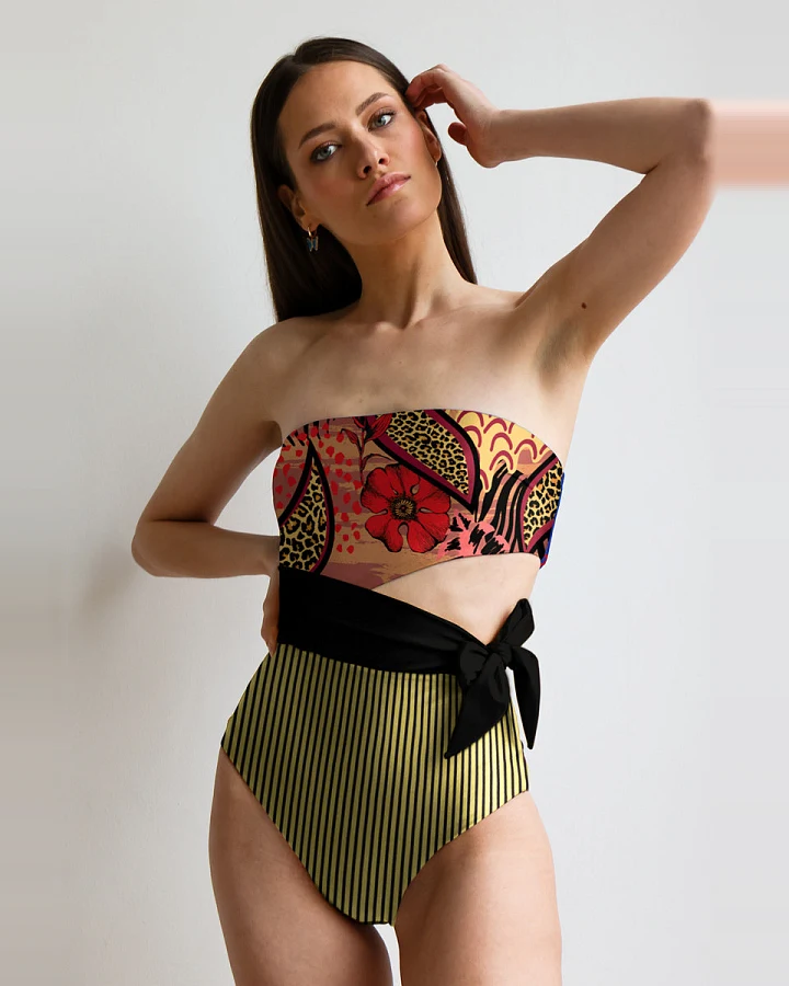 Averie Damen vegan Badeanzug Side-Tie Narelle One-Piece Rouge Floral & Stripe