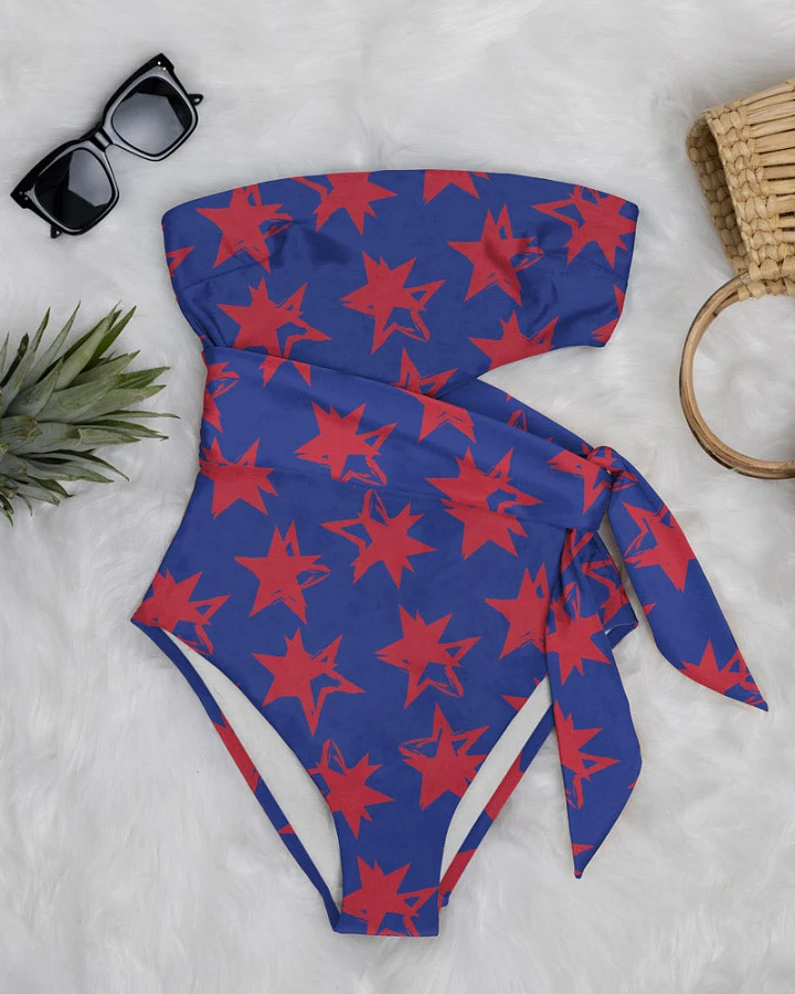 Averie Damen vegan Badeanzug Side-Tie One-Piece Reeva Starry Red Print On Blue