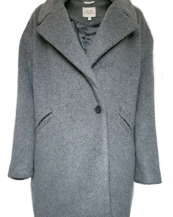 Will's Vegan Store Damen vegan Mantel Oversize Vegane Wolle Grau
