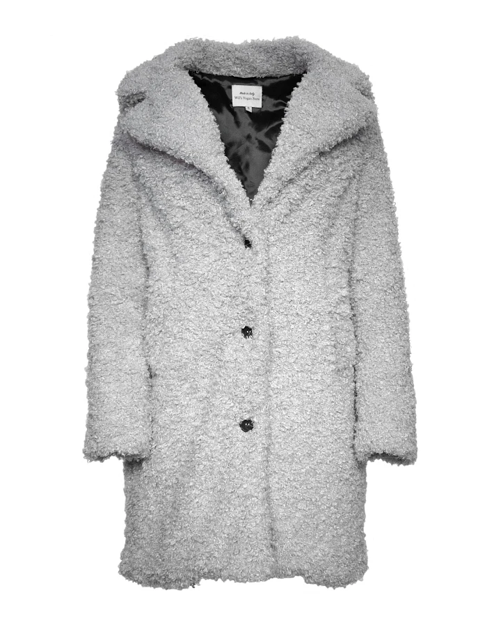 Will's Vegan Store Damen vegan Mantel Recycelter Bouclé Grau