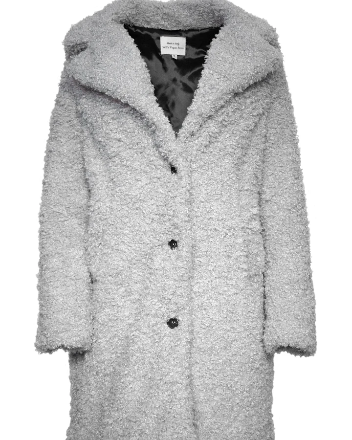 Will's Vegan Store Damen vegan Mantel Recycelter Bouclé Grau
