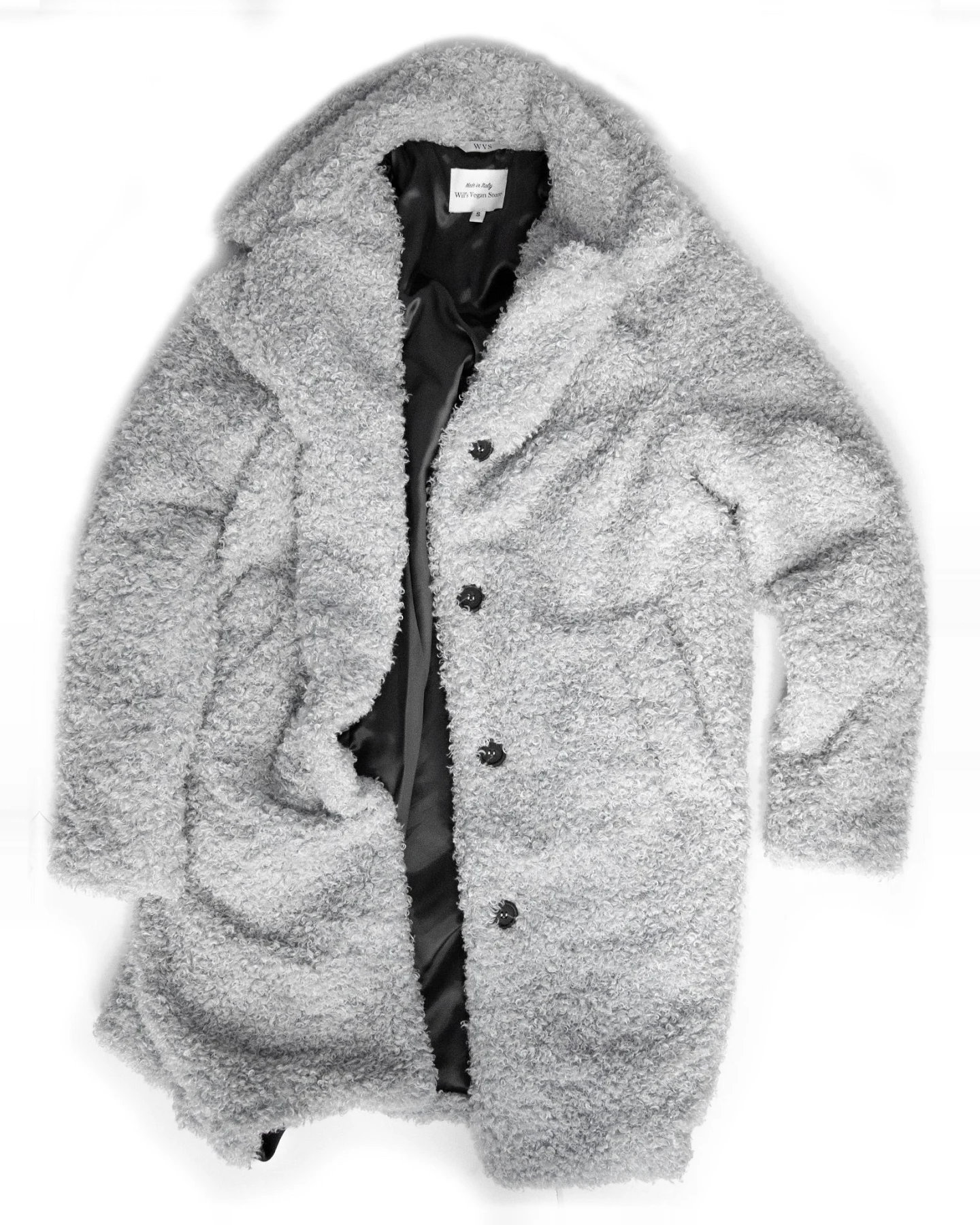 Will's Vegan Store Damen vegan Mantel Recycelter Bouclé Grau – Ansicht 2