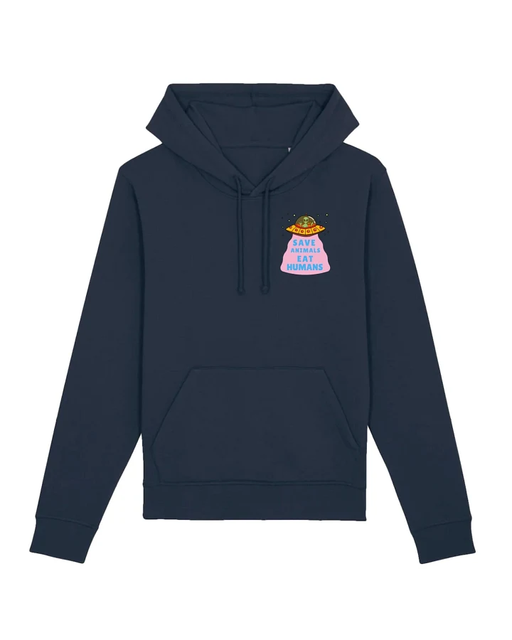 Oat Milk Club Damen vegan Hoodie Save Animals Eat Humans Unisex Marineblau