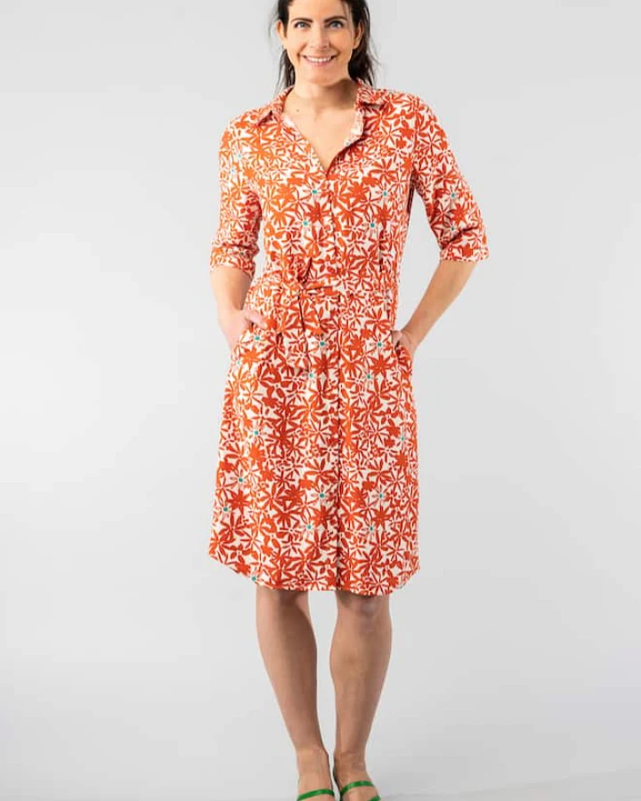 Marjolein Elisabeth Damen vegan Kleid Merel Blumen Rot