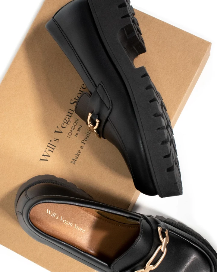 Will's Vegan Store Damen vegan Gleissohle Loafers Schwarz