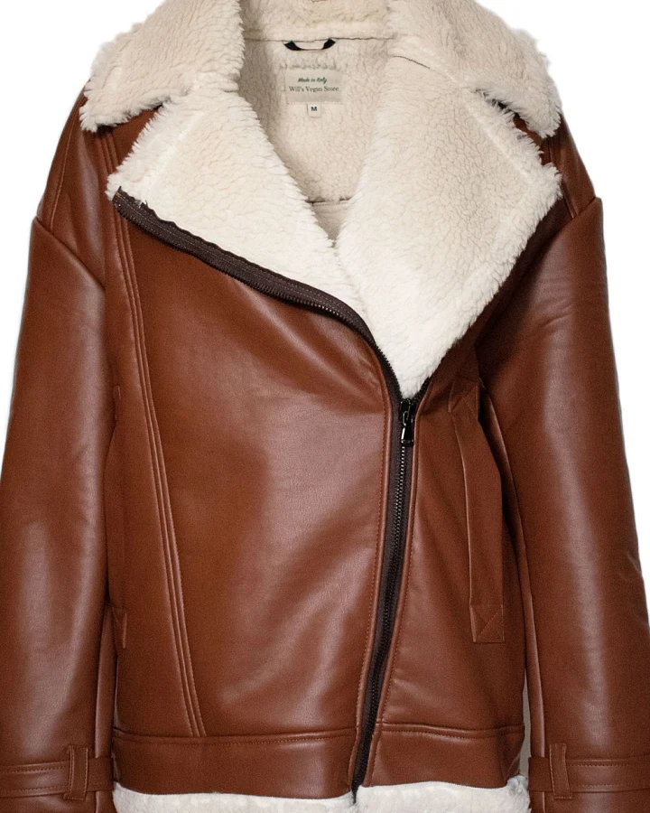 Will's Vegan Store Herren vegan Herren Oversized Recycled Vegan Shearling Aviator Jacket Braun