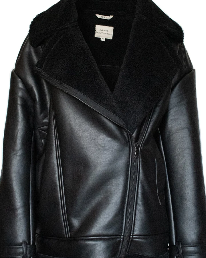 Will's Vegan Store Herren vegan Herren Oversized Recycled Vegan Shearling Aviator Jacket Schwarz