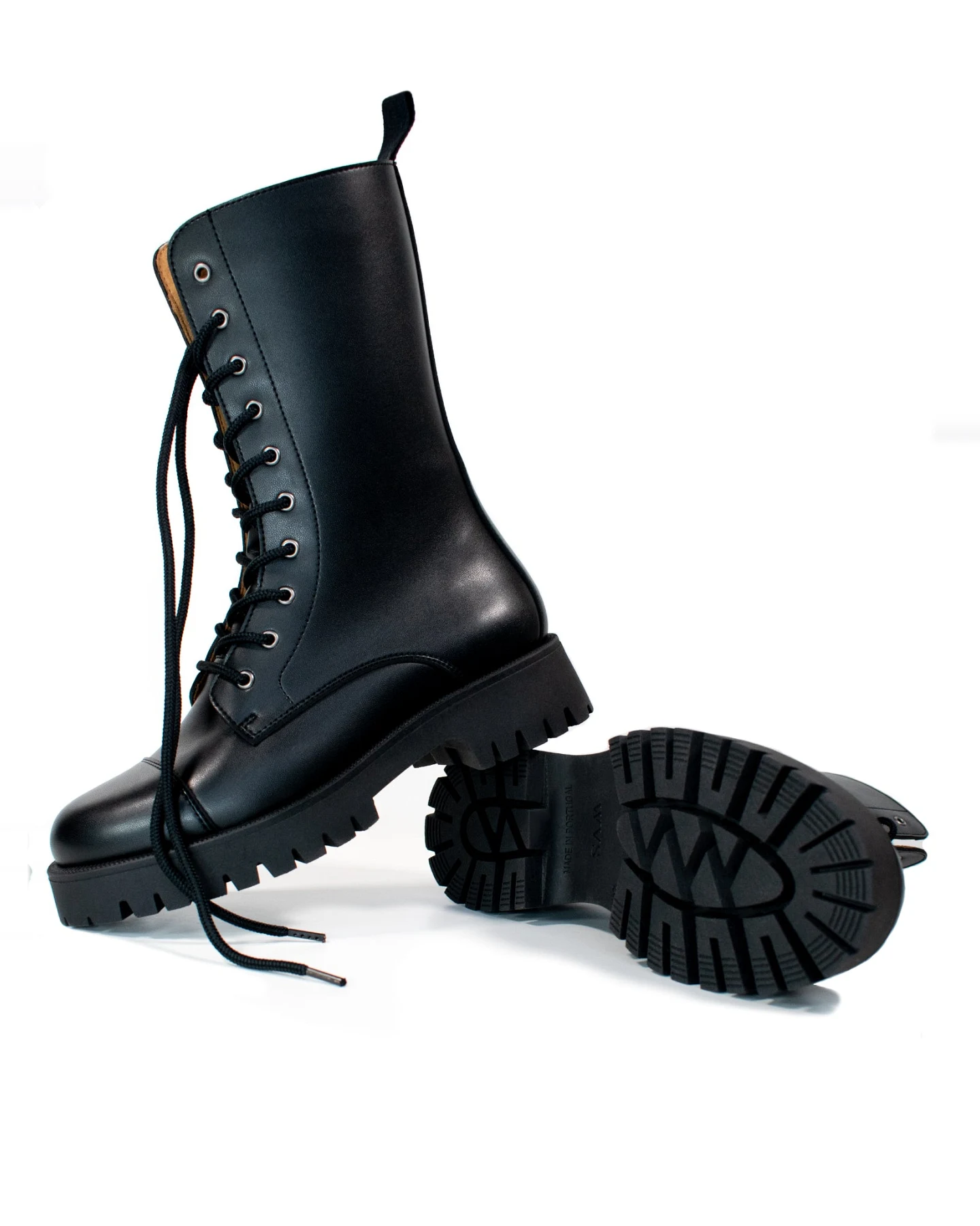 Will's Vegan Store Damen vegan Track Sole 10 Eye Boots Schwarz – Ansicht 2