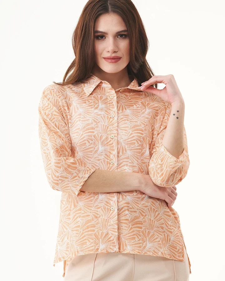 ORGANICATION Damen vegan Voile Bluse Blume Hellbraun