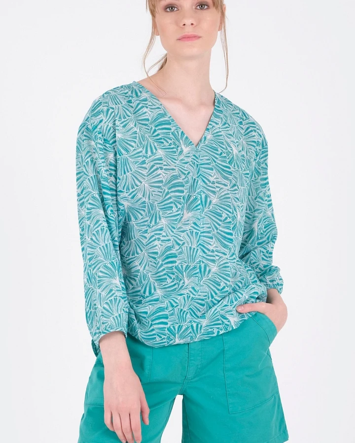 ORGANICATION Damen vegan Voile Bluse Smaragdblüte Blau