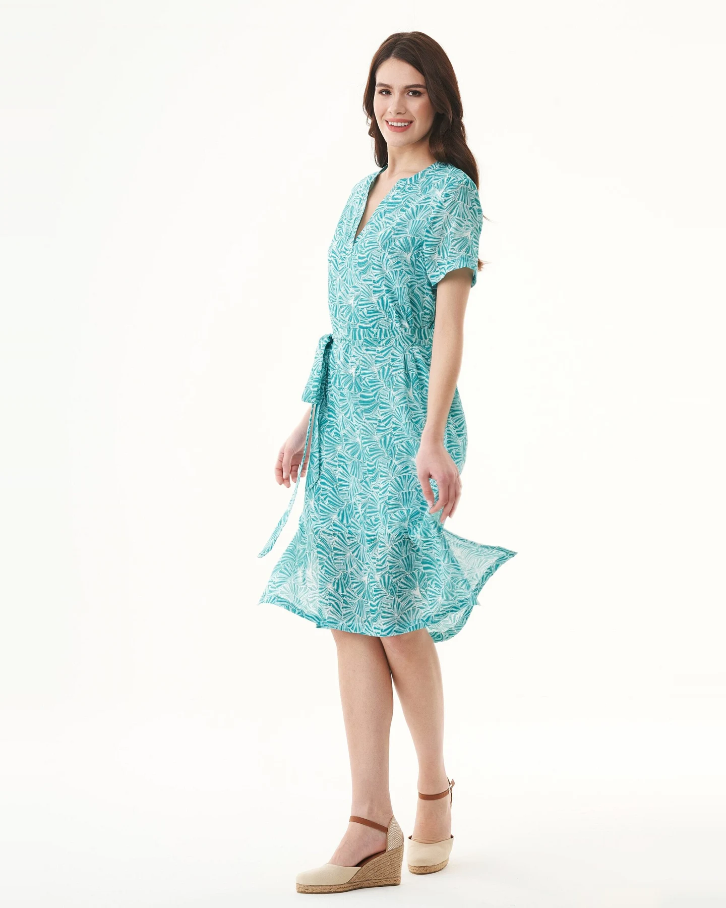 ORGANICATION Damen vegan Voile Kleid Blume Smaragdblau – Ansicht 2
