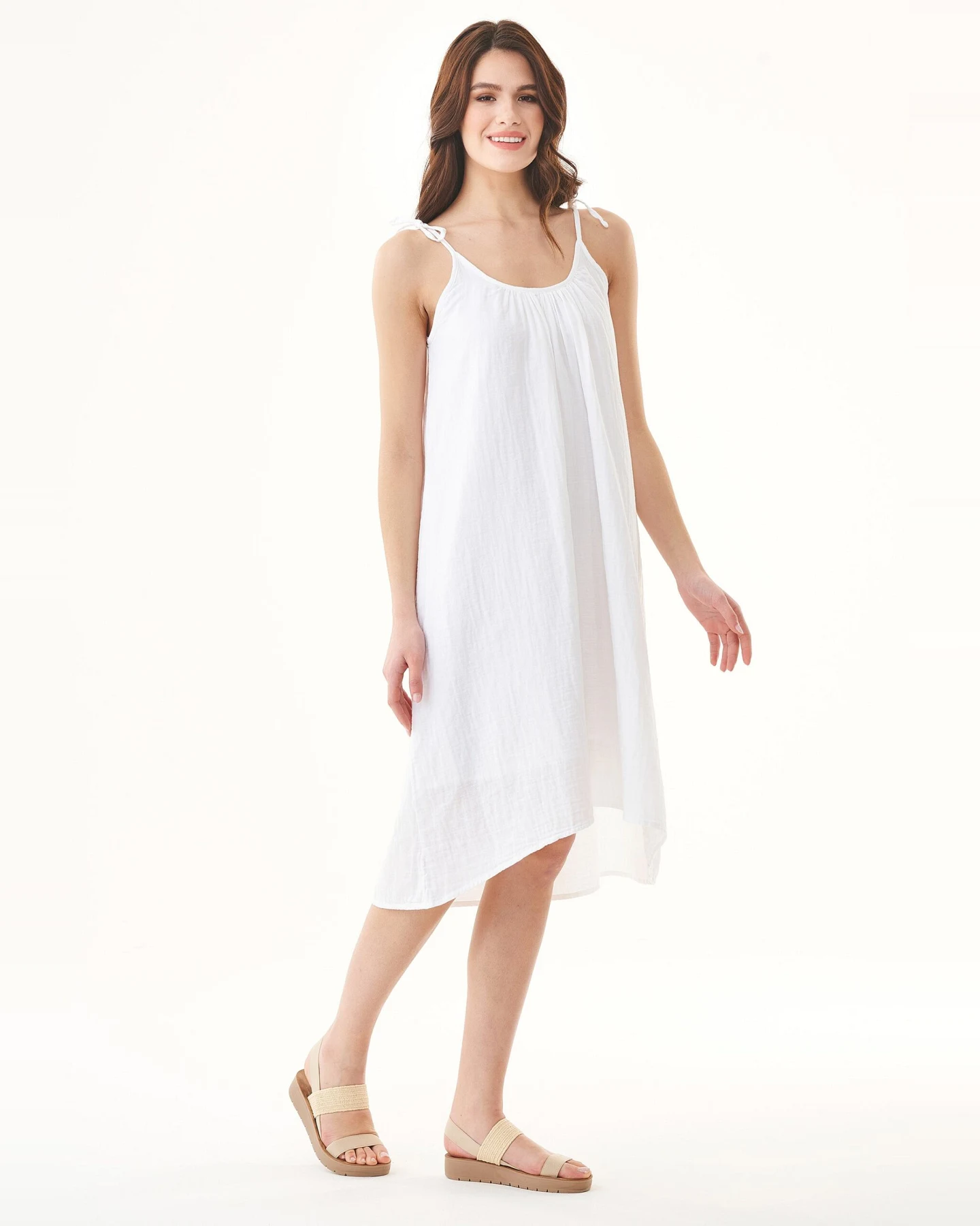 ORGANICATION Damen vegan Kleid Spaghetti Strap Weiß – Ansicht 2