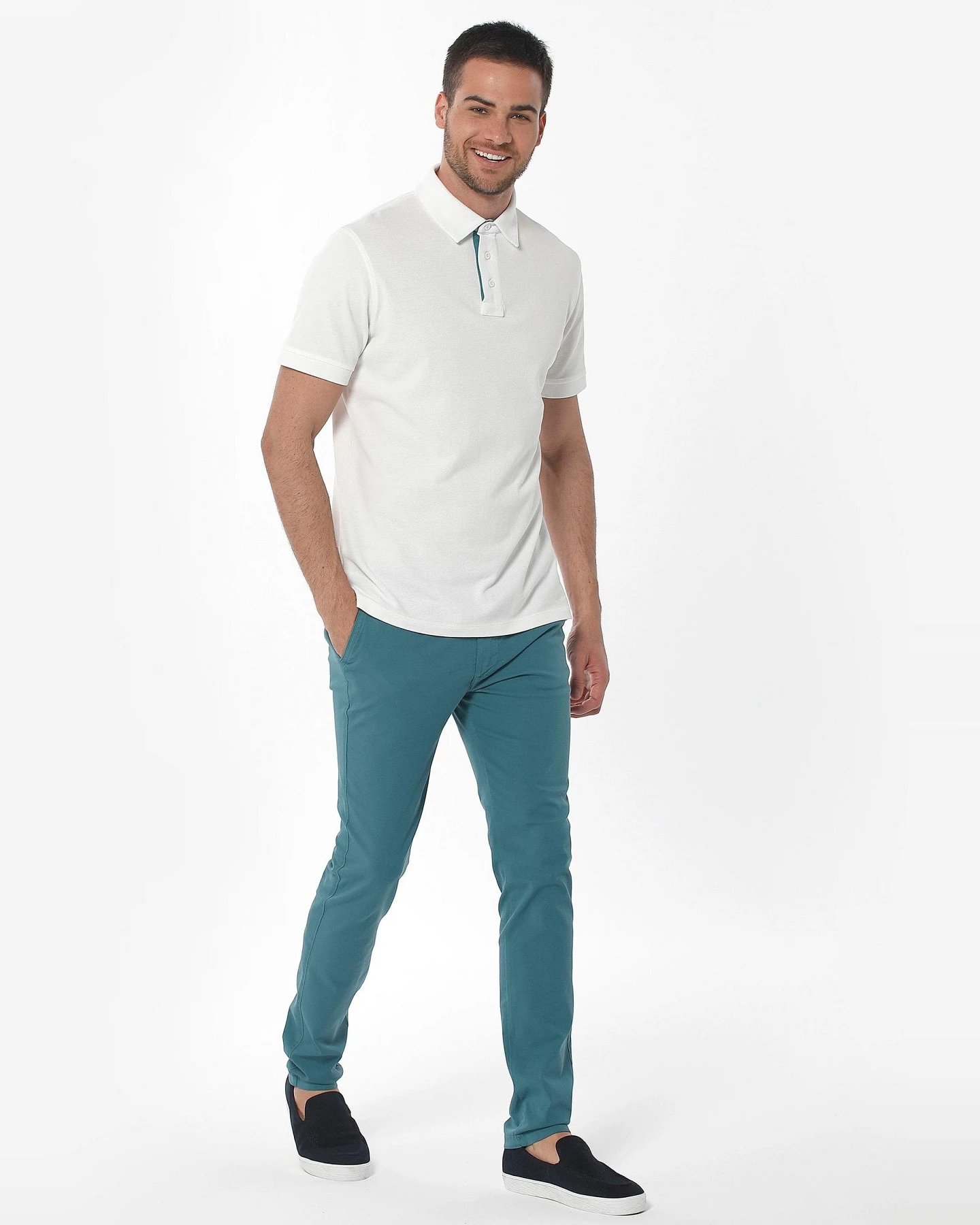 ORGANICATION Herren vegan Chino-Hose Slim Petrolgrün – Ansicht 2