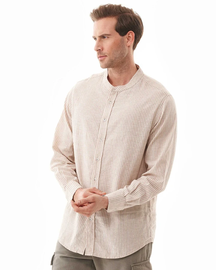 ORGANICATION Herren vegan Hemd Mit Streifen Sand Ecru