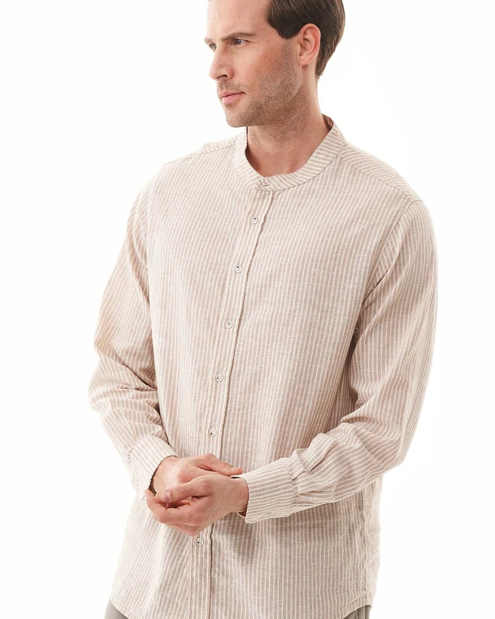 ORGANICATION Herren vegan Hemd Mit Streifen Sand Ecru