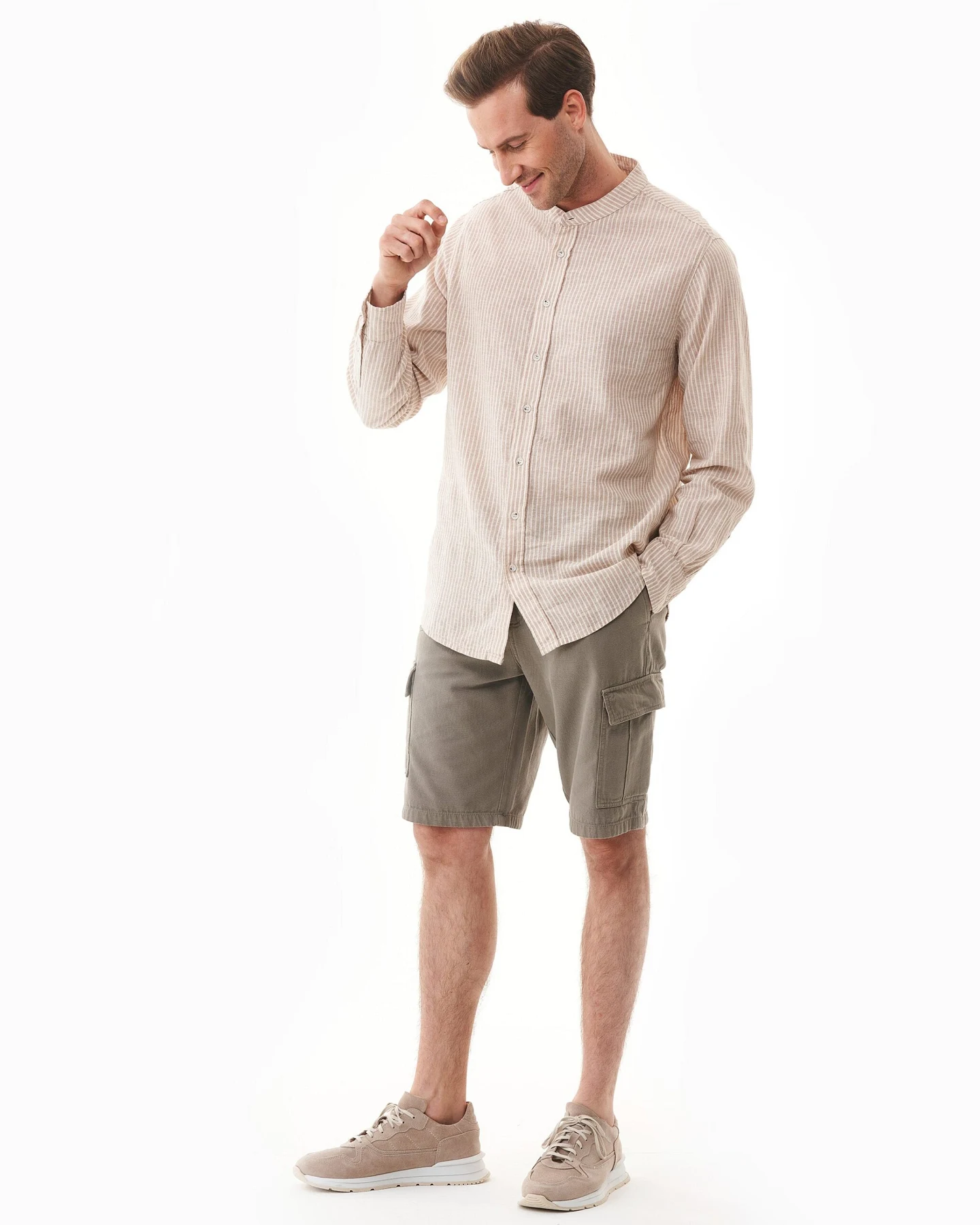 ORGANICATION Herren vegan Hemd Mit Streifen Sand Ecru – Ansicht 2