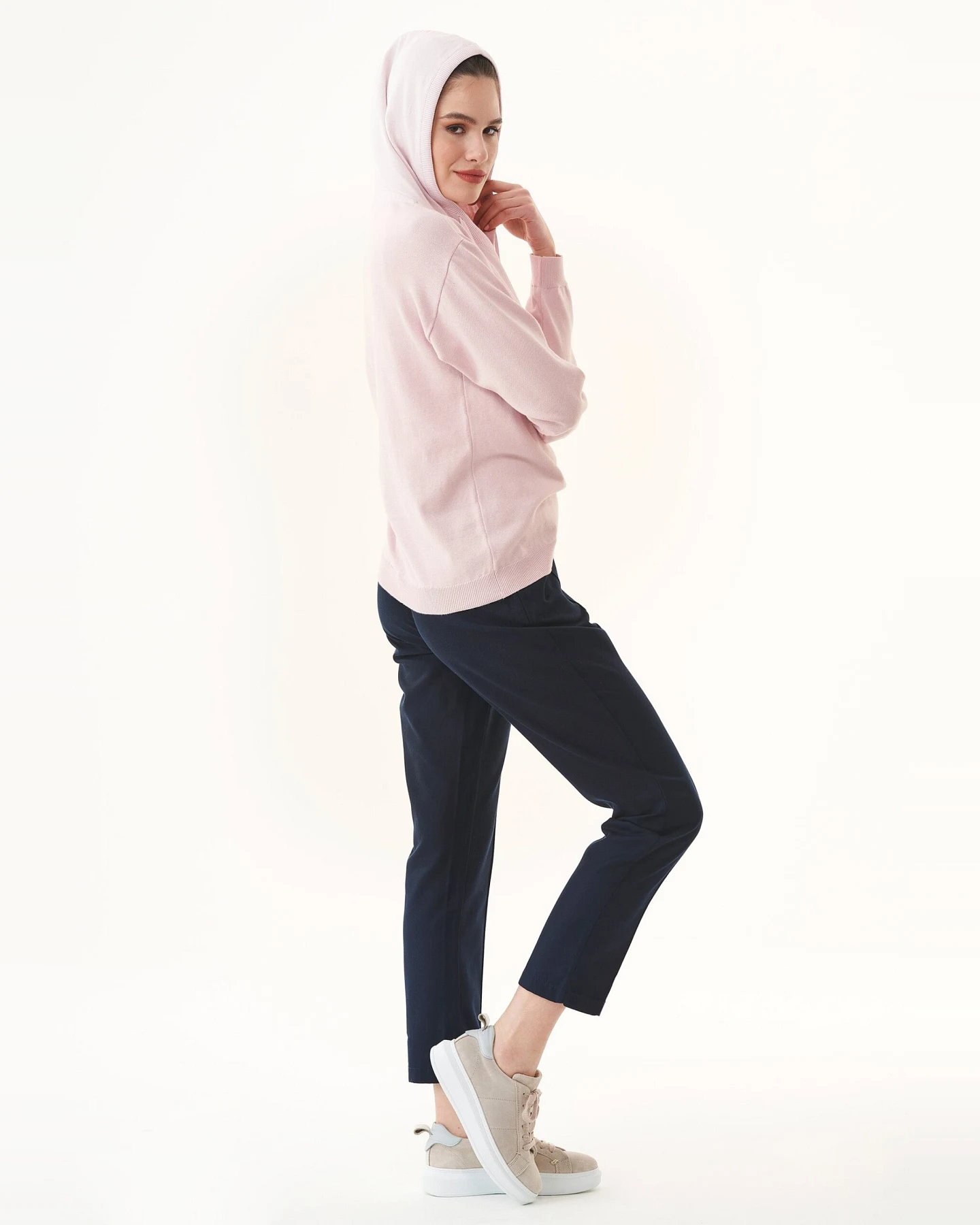 ORGANICATION Damen vegan Hoodie Feinstrick Weiches Rosa – Ansicht 2