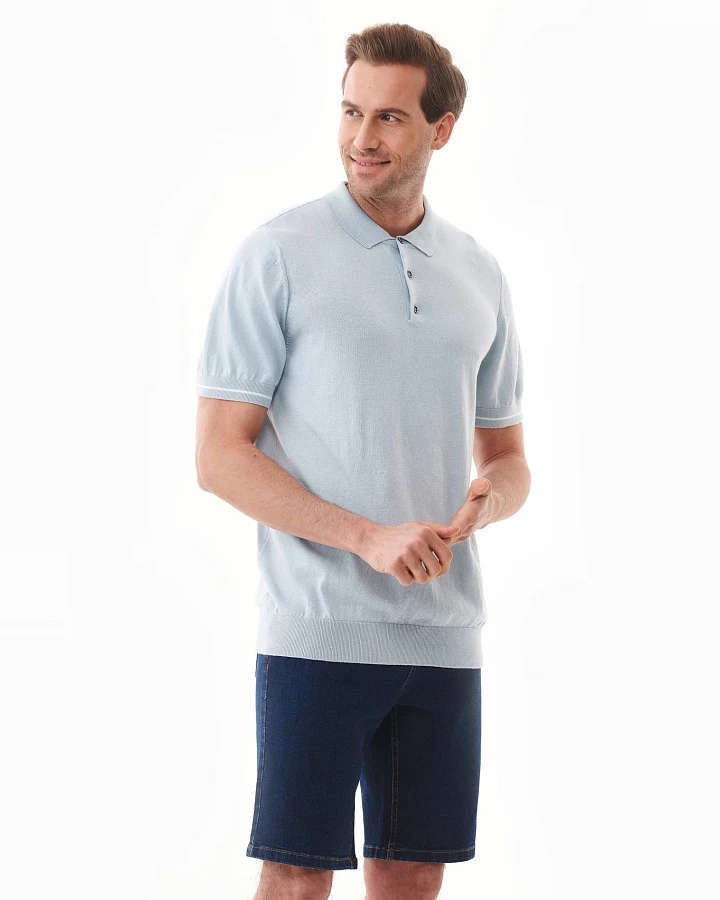 ORGANICATION Herren vegan Poloshirt Strickdunst Blau
