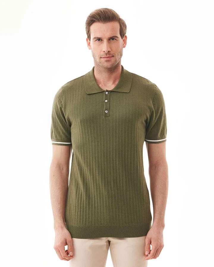 ORGANICATION Herren vegan Polohemd Strick Khaki Grün