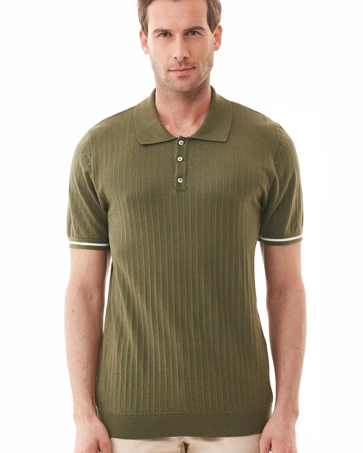 ORGANICATION Herren vegan Polohemd Strick Khaki Grün