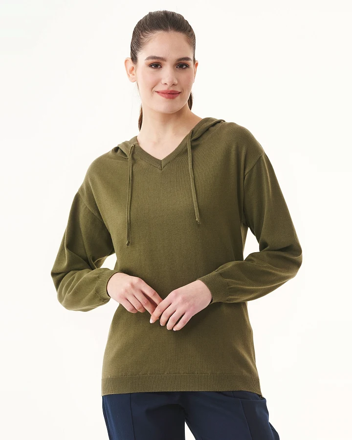 ORGANICATION Damen vegan Hoodie Feinstrick Khaki Grün