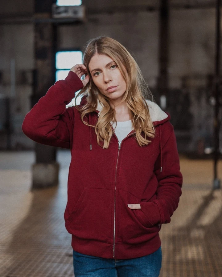 TORLAND Herren vegan Hoodie Winter Hygger Sherpa Burgundy Rot