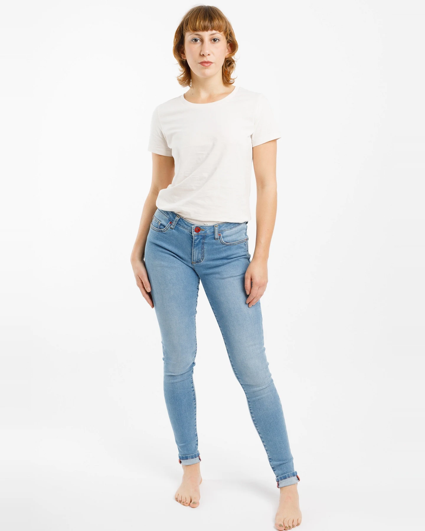 TORLAND Damen vegan Skinny Jeans Rosa Hell Indigoblau – Ansicht 2