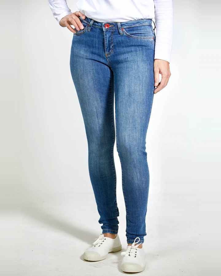 TORLAND Damen vegan Skinny Jeans Rosa Mid Indigoblau