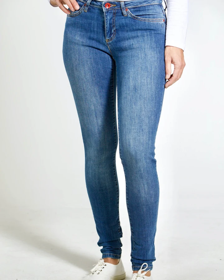 TORLAND Damen vegan Skinny Jeans Rosa Mid Indigoblau