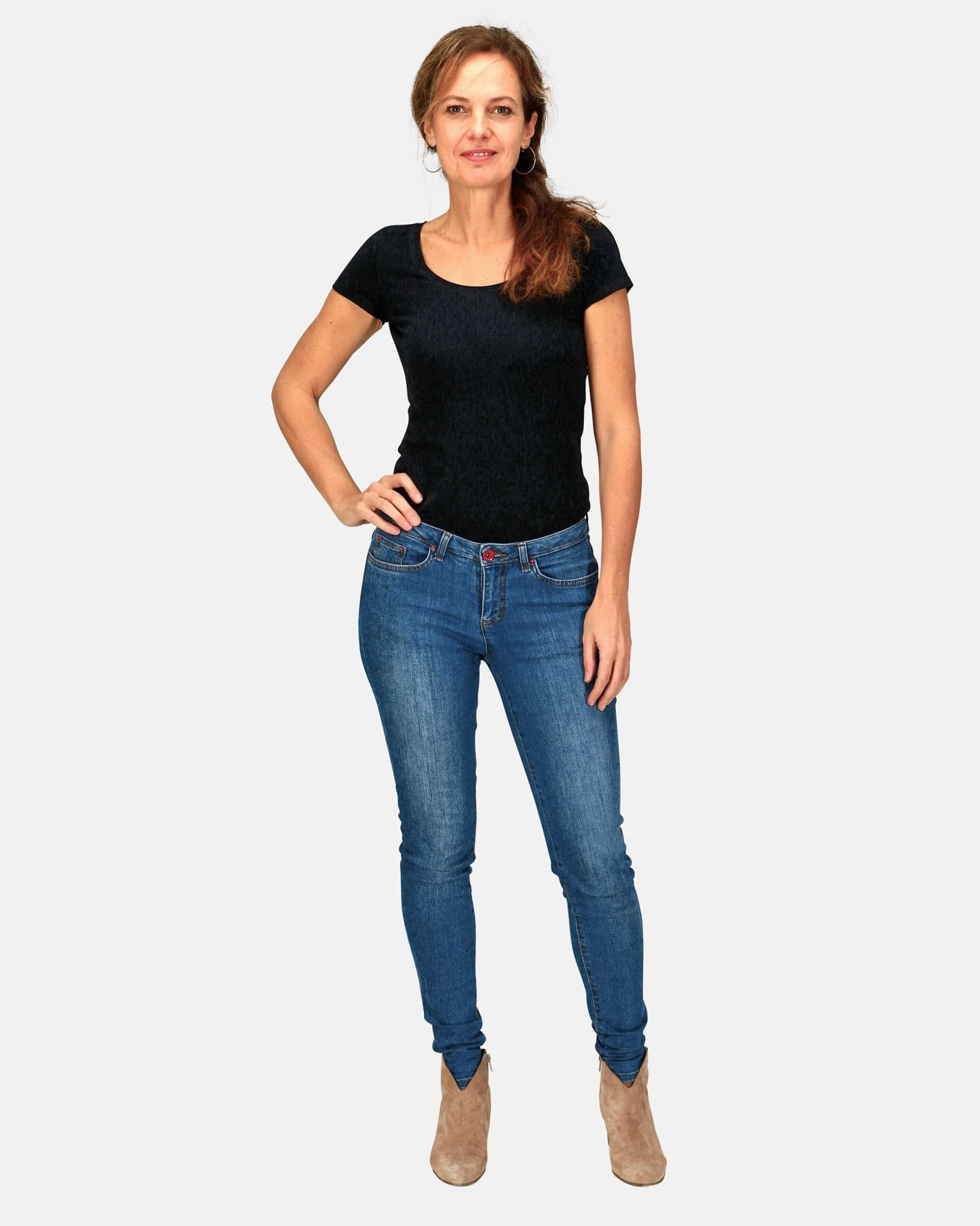TORLAND Damen vegan Skinny Jeans Rosa Mid Indigoblau – Ansicht 2