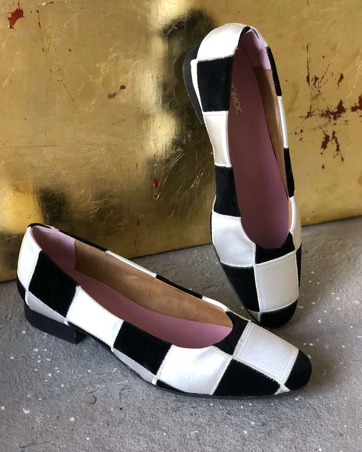 Momoc Damen vegan Ballerinas Queen's Gambit Schwarz & Weiß