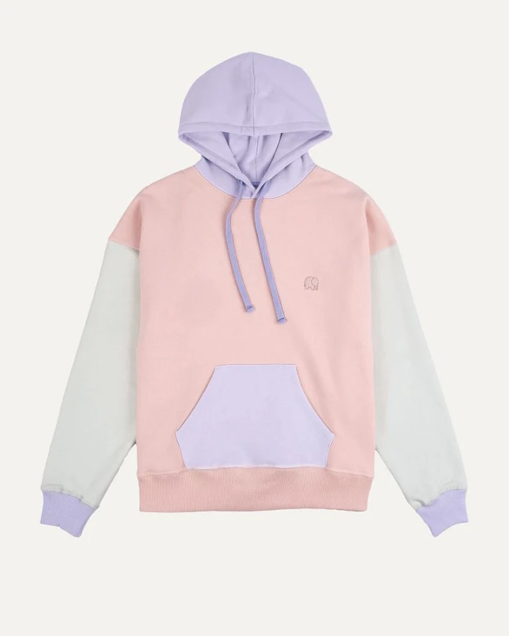 Trendsplant Damen vegan Hoodie Oversized Color Block Pink, Lila & Grün