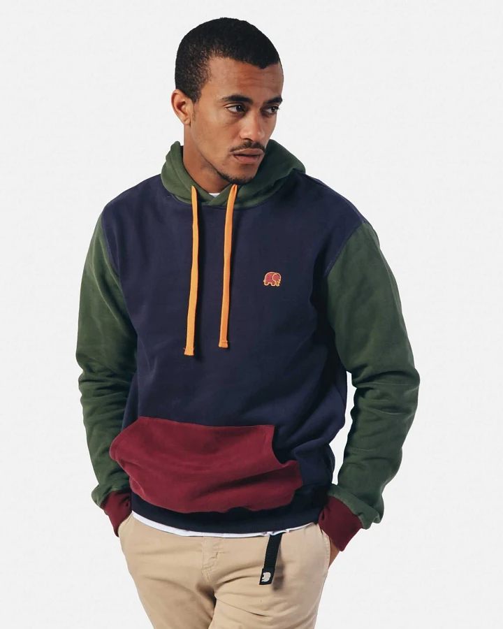 Trendsplant Herren vegan Hoodie Color Block Blau, Rot & Grün