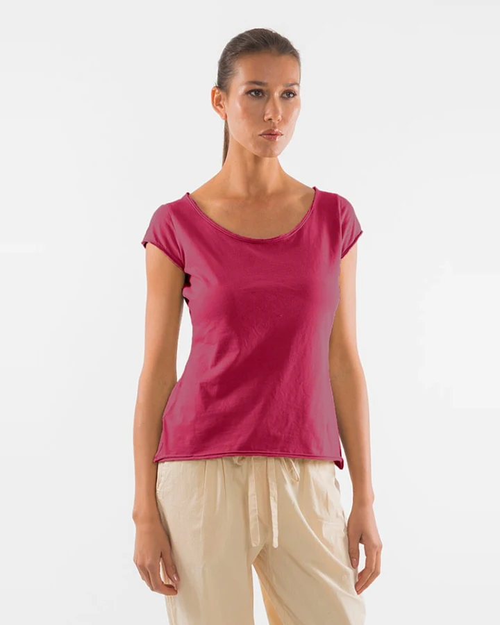 RAVENS VIEW IBIZA Damen vegan T-Shirt Boyfriend Granatrot