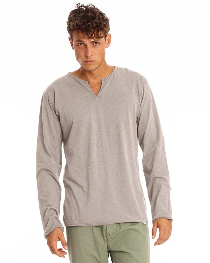 RAVENS VIEW IBIZA Herren vegan T-Shirt Mit Langen Ärmeln Eros Stone Grey