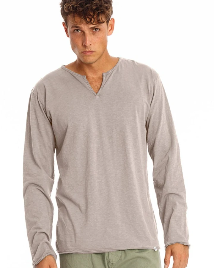 RAVENS VIEW IBIZA Herren vegan T-Shirt Mit Langen Ärmeln Eros Stone Grey