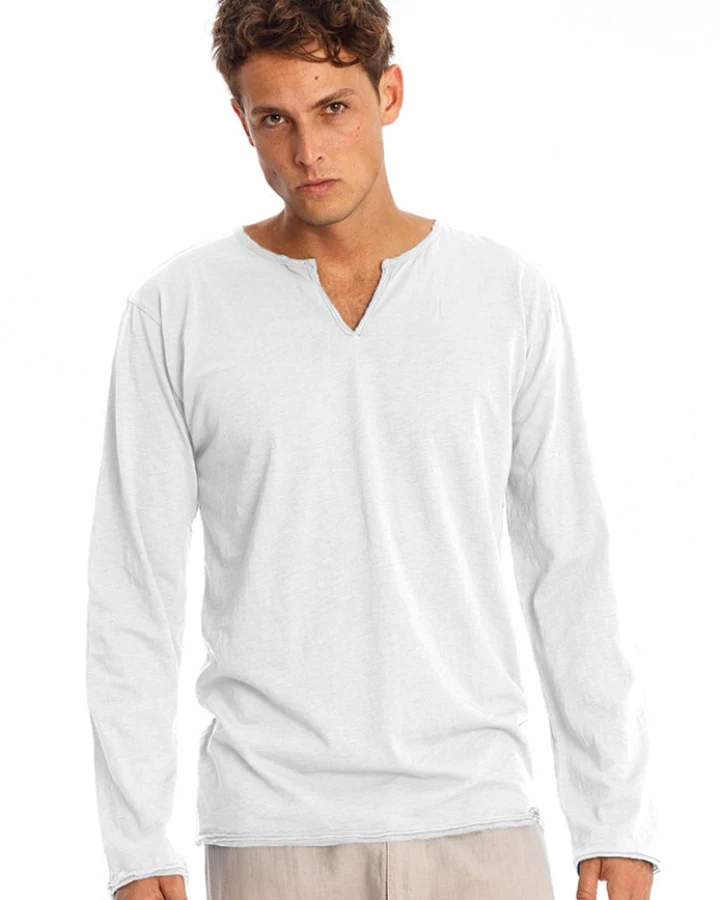 RAVENS VIEW IBIZA Herren vegan T-Shirt Mit Langen Ärmeln Eros Weiß