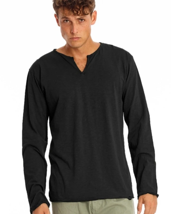 RAVENS VIEW IBIZA Herren vegan T-Shirt Lange Ärmel Eros Schwarz